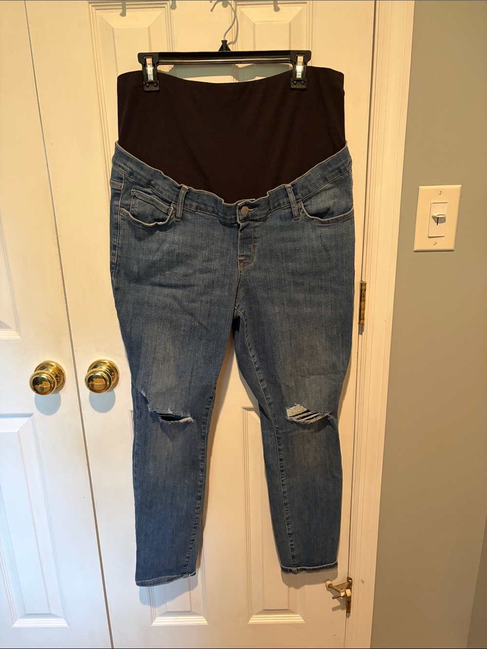 Gap Maternity Distressed Blue Jeans with Black Waist Panel